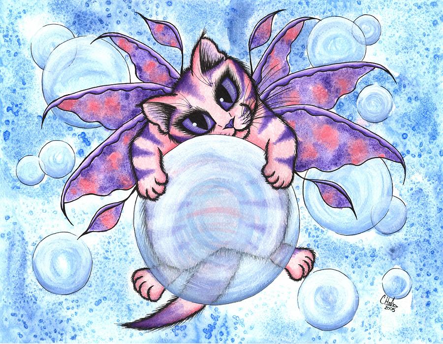 Bubble Fairy Kitten Painting by Carrie Hawks
