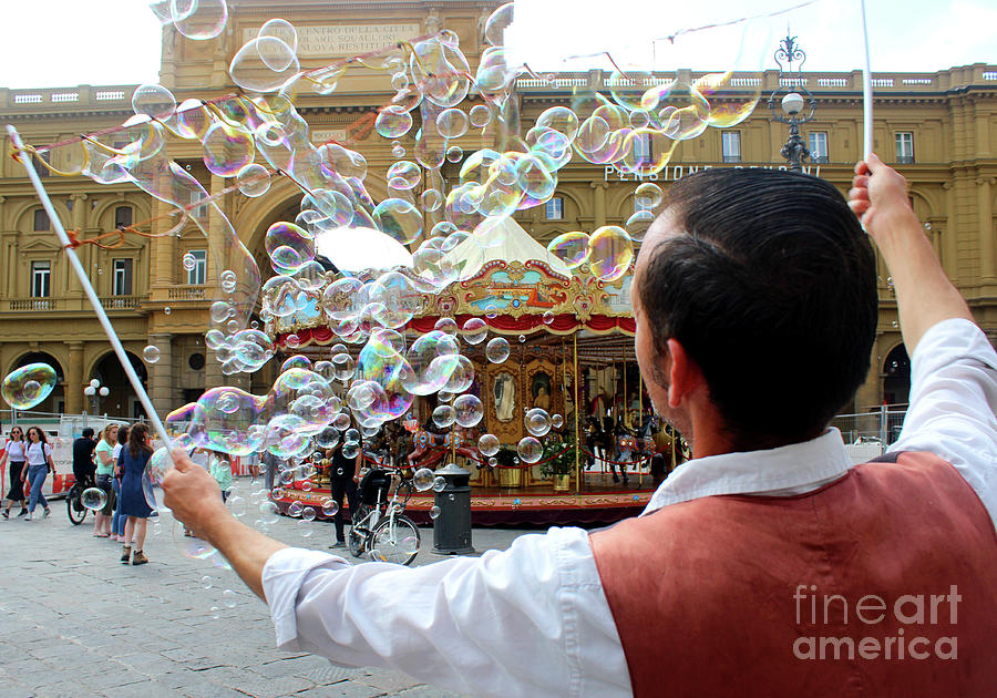 Bubble Man Street Performer in the Piazza Della Repubblica in Fl Photograph by Adam Long