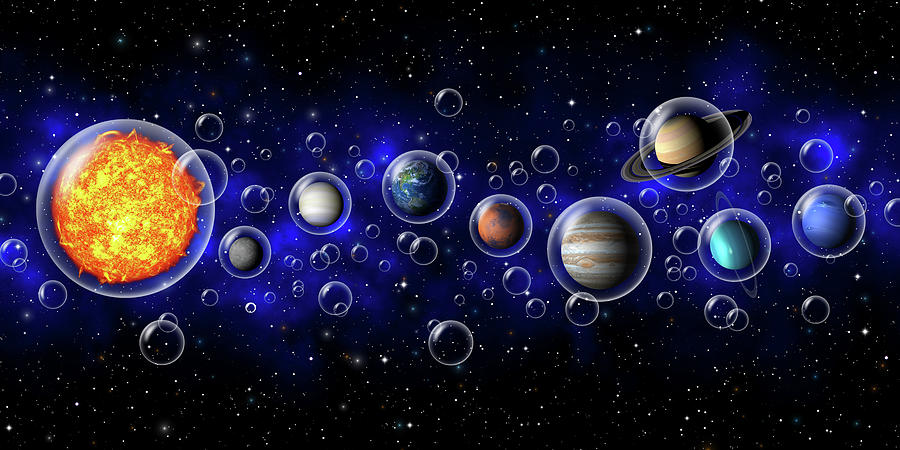 Interstellar Digital Art - Bubble Planets by Philip Cruden