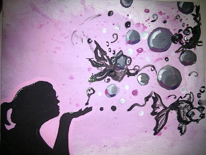 Fish Painting - Bubble Wishes by Kayla Chalko