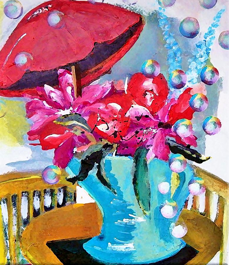 Bubbles And Flowers Painting by Lisa Kaiser