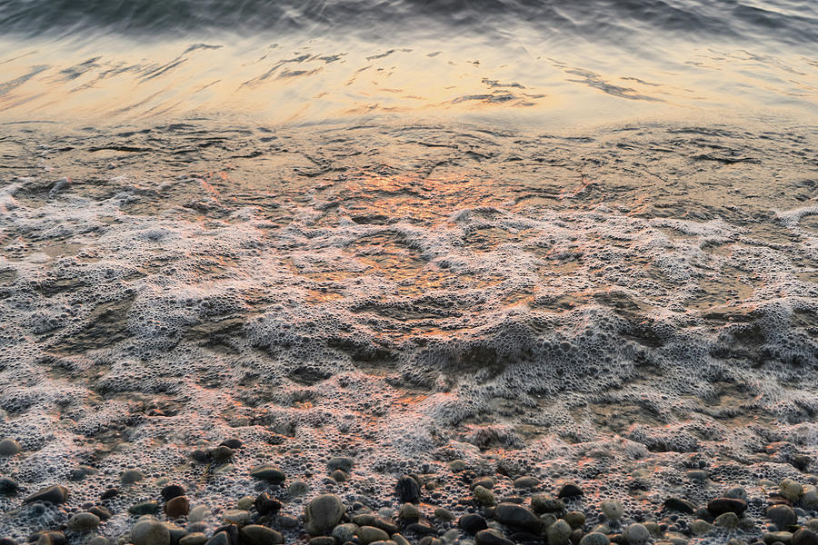 Bubbles in Motion - Whimsical Patterns in the Surf at Sunrise Photograph by Georgia Mizuleva
