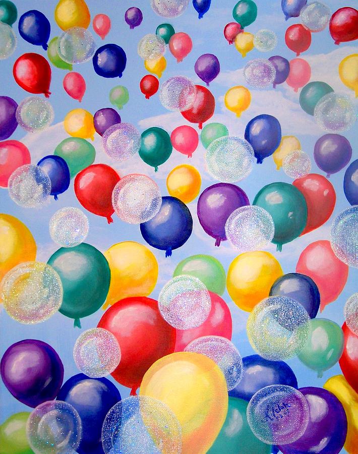 Nature Painting - Bubbling Balloons by Kathern Ware