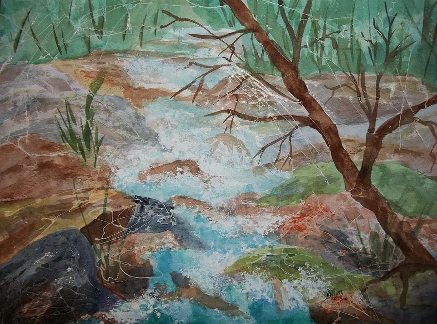 Bubbling Falls Painting by Ellen Levinson