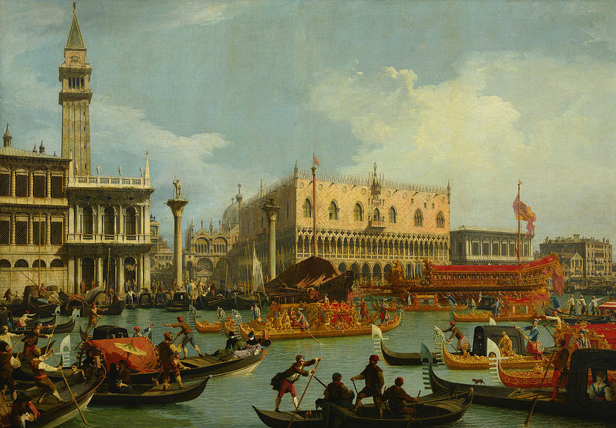 Bucentaurs Return to the Pier by the Palazzo Ducale Painting by Canaletto