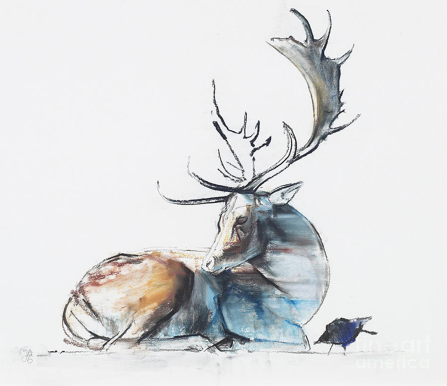 Buck and Bird Painting by Mark Adlington