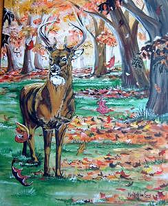 Buck In Leaves Painting by Merideth Van Every