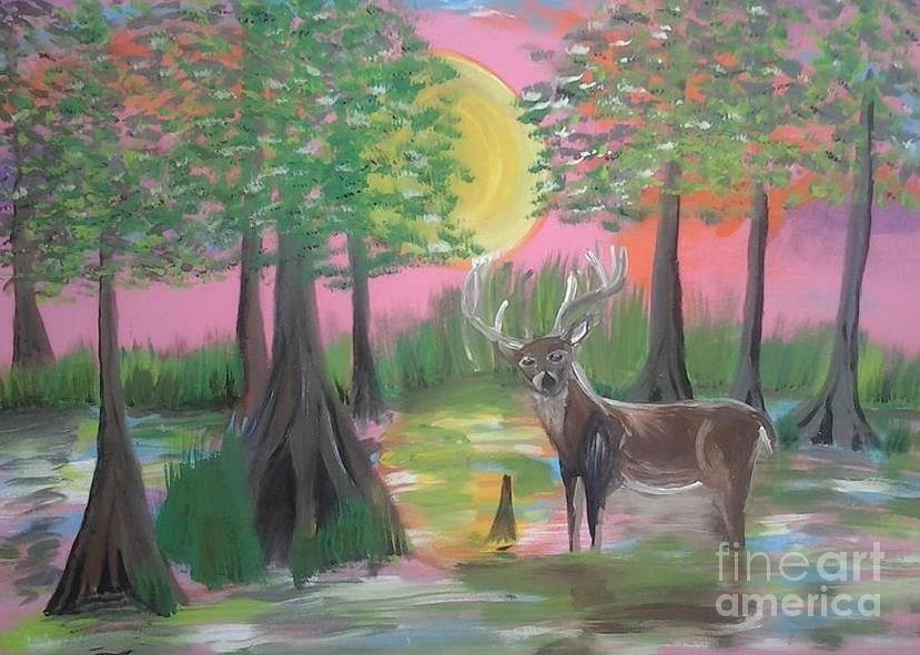 Buck In Swamp Painting