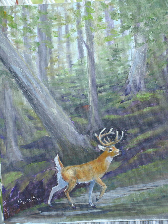 Buck in the Forest Painting by Judy Fischer Walton