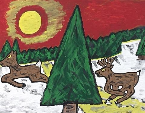 Tree Painting - Buck on the run by Jonathon Hansen