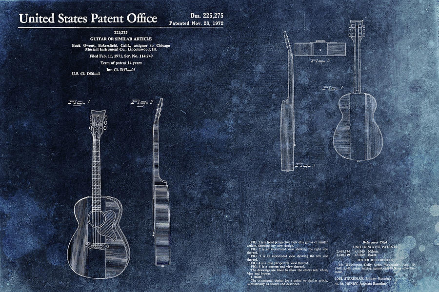 Musical Instrument Mixed Media - Buck Owens Guitar Patentt by Dan Sproul Musical Instrument Mixed Media - Buck Owens Guitar Patentt by Dan Sproul