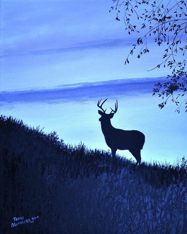 Buck Silhouette in Blue Painting by Penny Neimiller