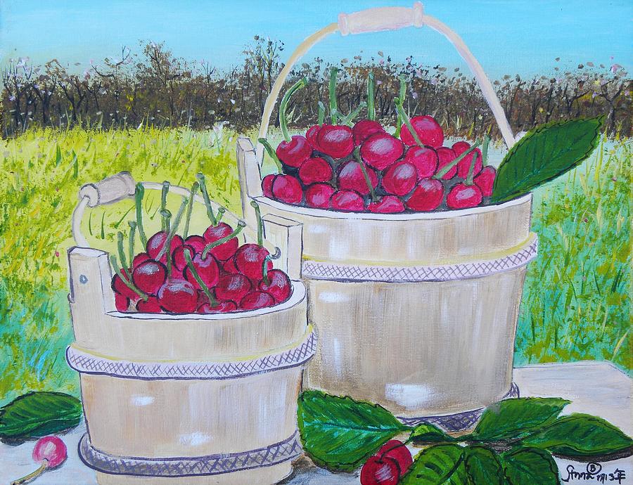Fruit Painting - Bucket of Cherries by Anna Baker