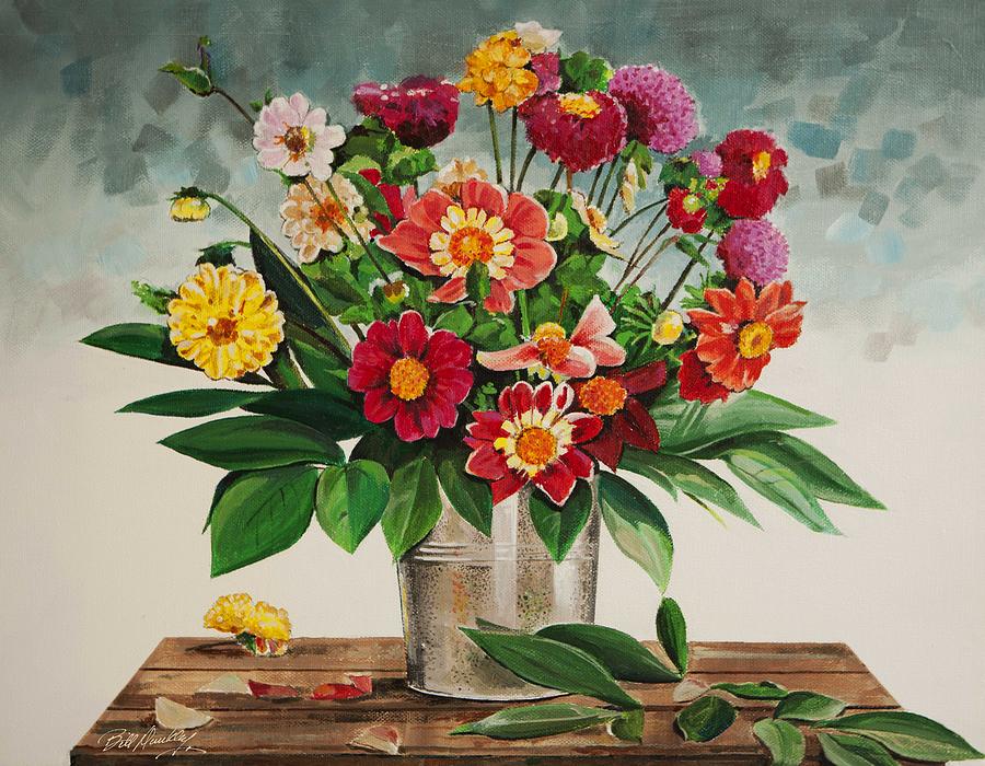 Bucket of Flowers Painting by Bill Dunkley