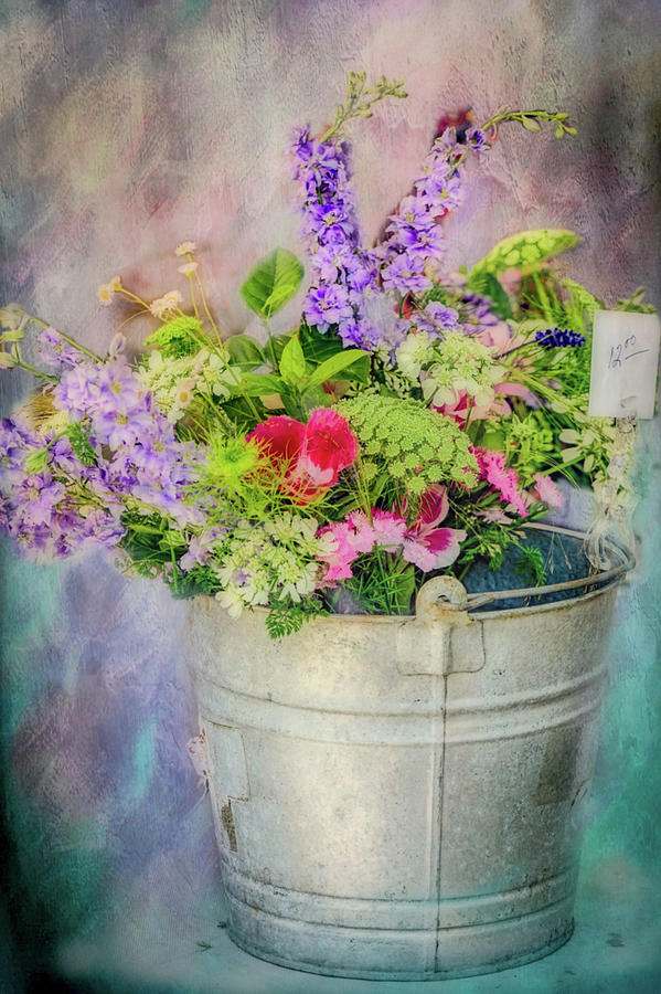 Bucket of Flowers Painting by Ches Black