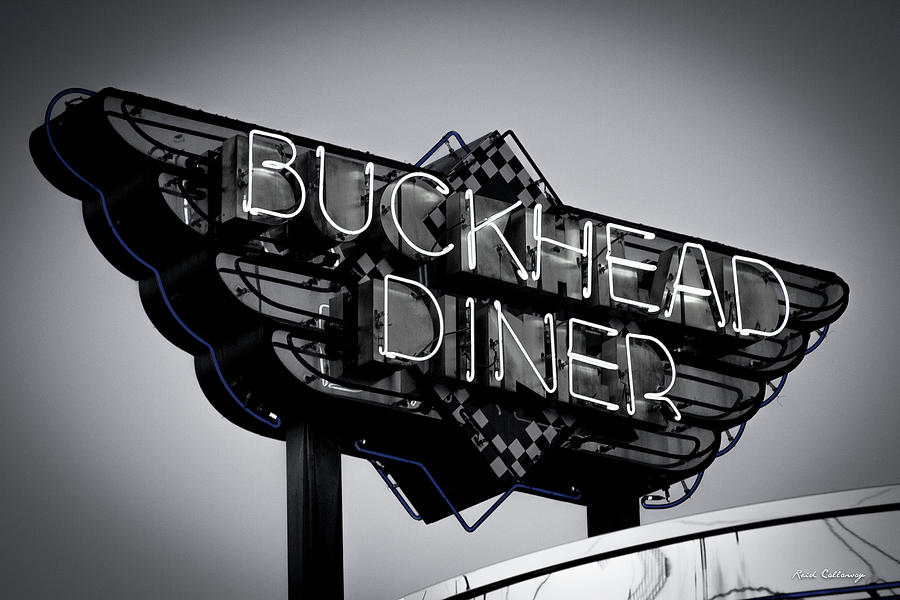 Atlanta GA The Buckhead Diner Sign BW 2 Buckhead Signage Art Photograph by Reid Callaway