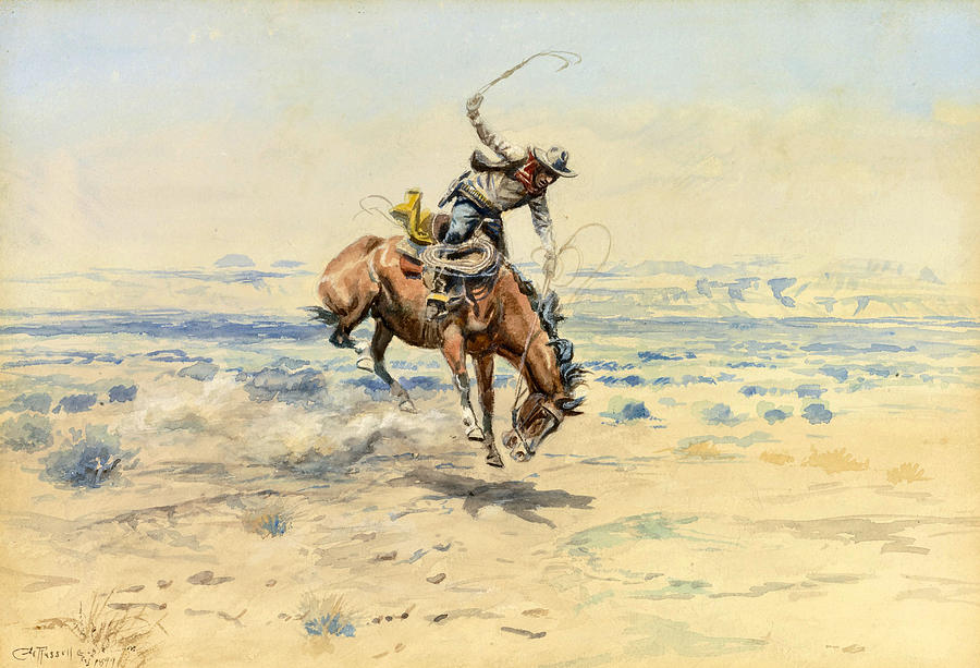 Bucking Bronc Painting by Charles Marion Russell