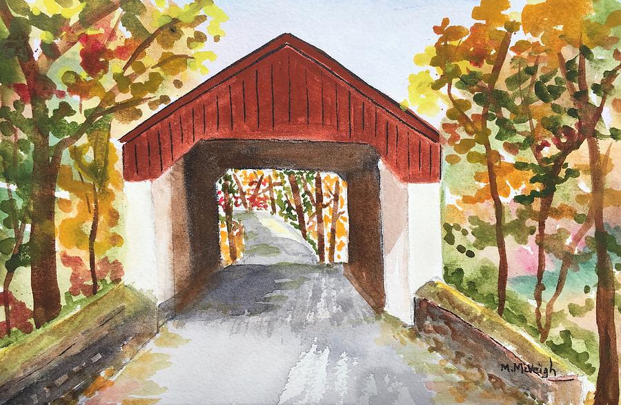 Fall Painting - Bucks County Covered Bridge by Marita McVeigh