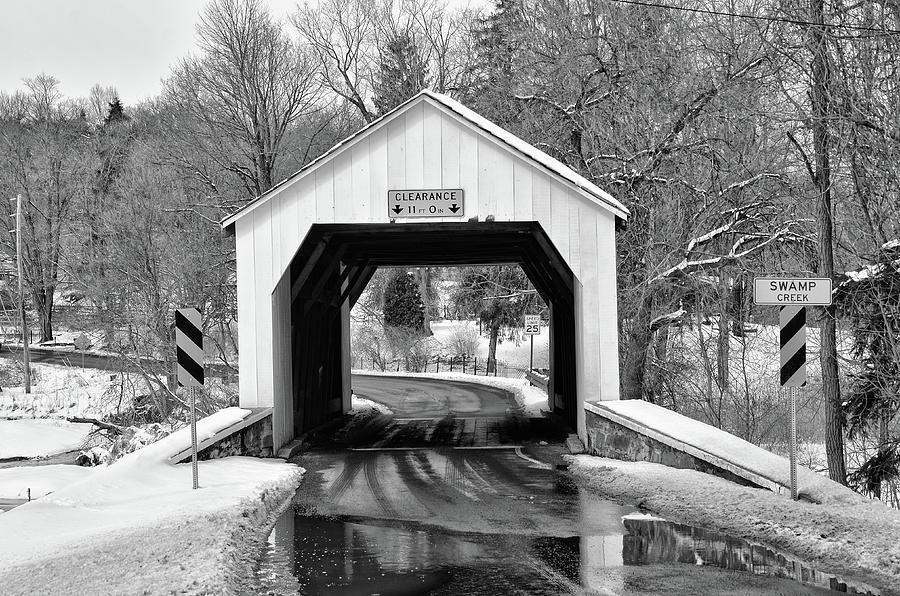 Bucks County - Erwinna Covered Bridge in Winter Photograph by Bill Cannon