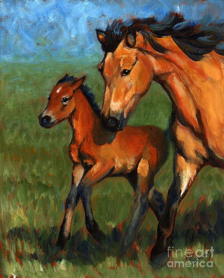 Farm Animals Painting - Buckskin and Baby by Pat Burns