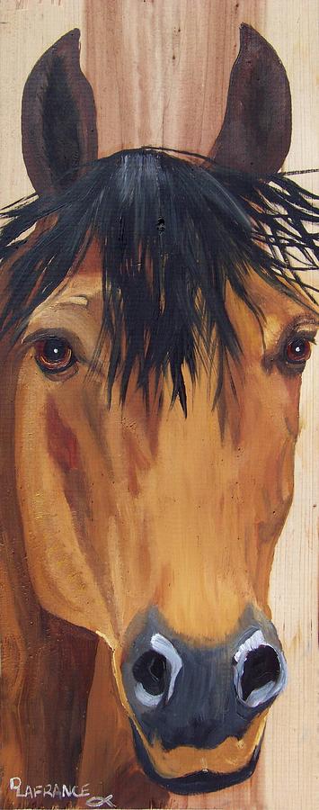Buckskin Horse Head On Wood Painting
