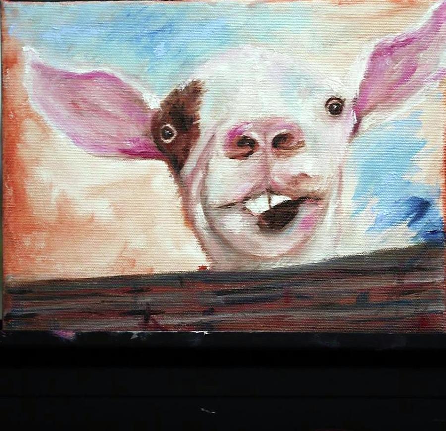 Bucktooth D Goat Part Of Barnyard Series Painting By Debbie Frame