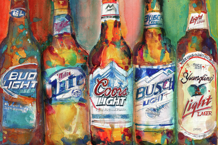 Beer Painting - Bud light Miller Lite Coors Light Busch Light Yuengling Light Combo Beer by Dorrie Rifkin