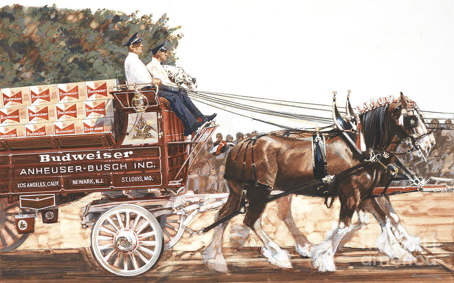 Anheuser Busch Painting - Bud Wagon and Horses by Don Langeneckert