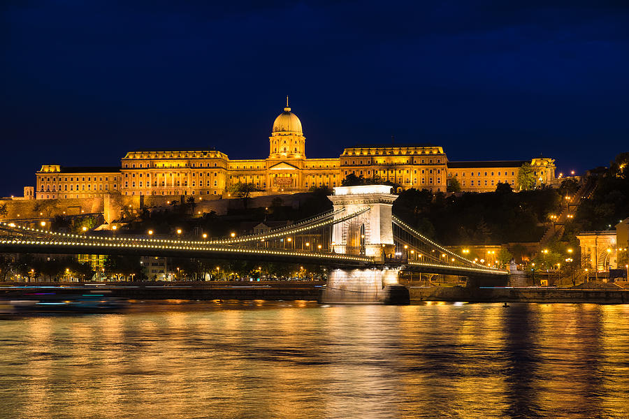 Castle Photograph - Budapest at night - Chain Bridge and Buda Castle by Matthias Hauser