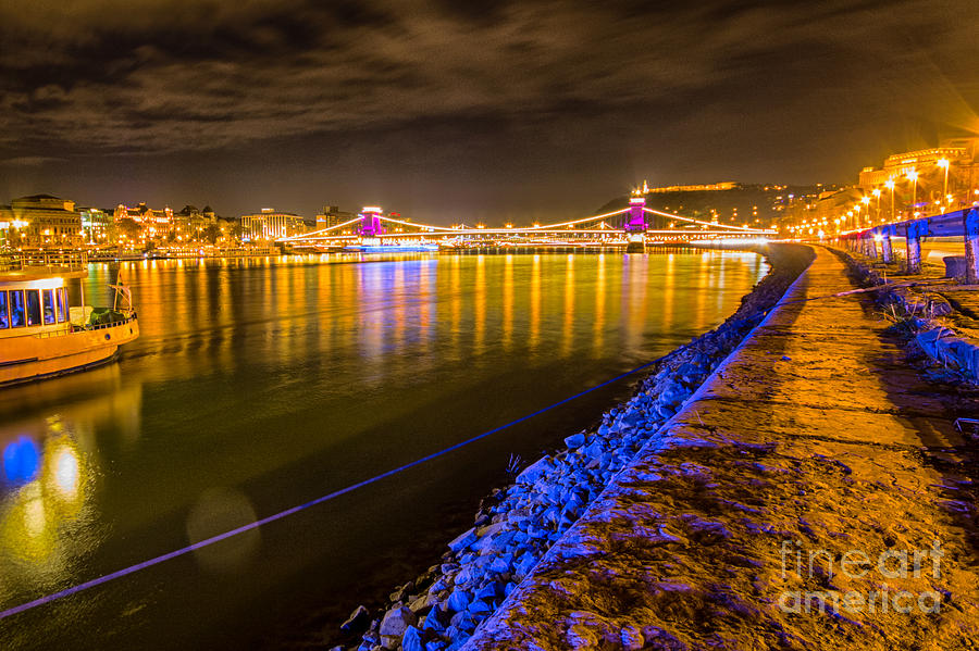 Budapest at night Lanchid Chain Bridge Photograph by Jivko Nakev