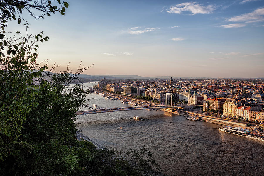 Budapest City and Danube River at Sunset Photograph by Artur Bogacki