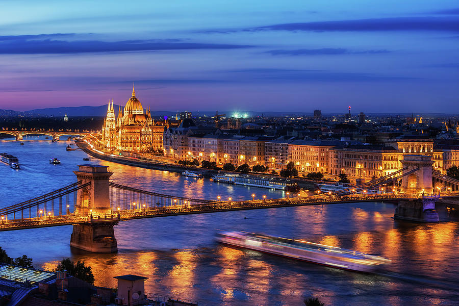Budapest City in Hungary at Evening Twilight Photograph by Artur Bogacki