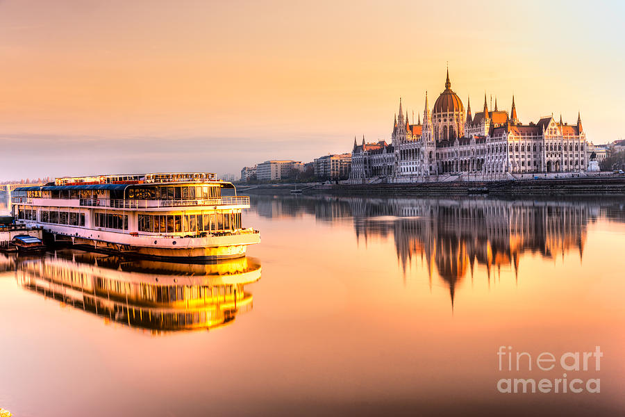 Budapest parliament at sunrise - Hungary Photograph by Luciano Mortula