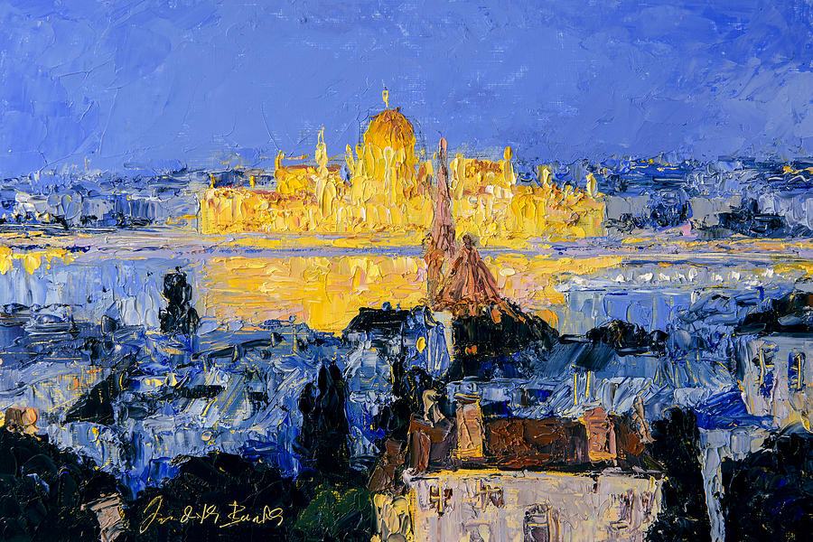Budapest Parliament from Fishermans Bastion Painting by Judith Barath