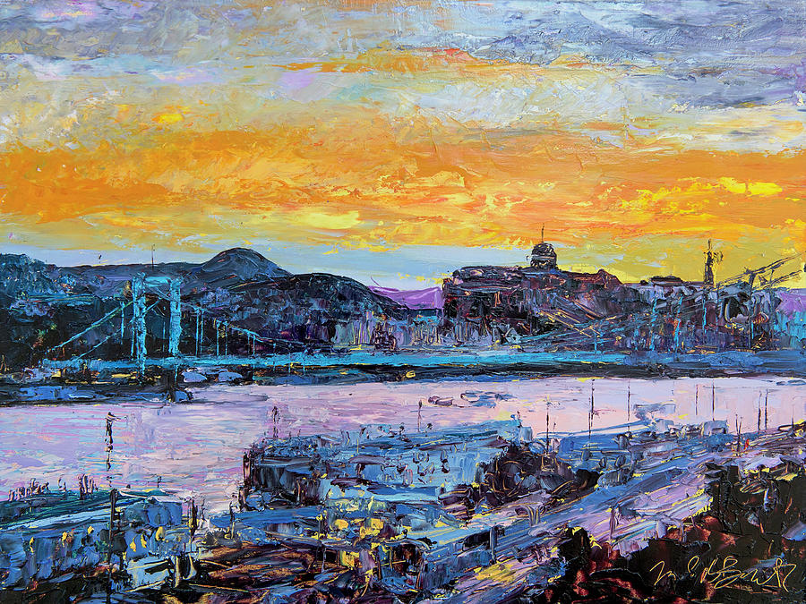 Budapest Sunset With The Danube Painting by Judith Barath