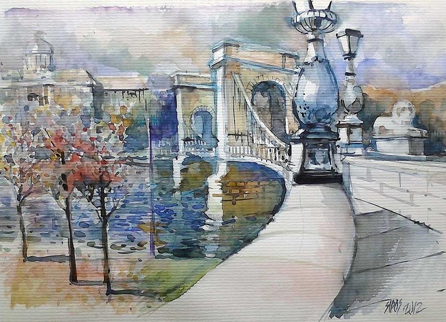 Budapest the Chain Bridge Painting by Lorand Sipos
