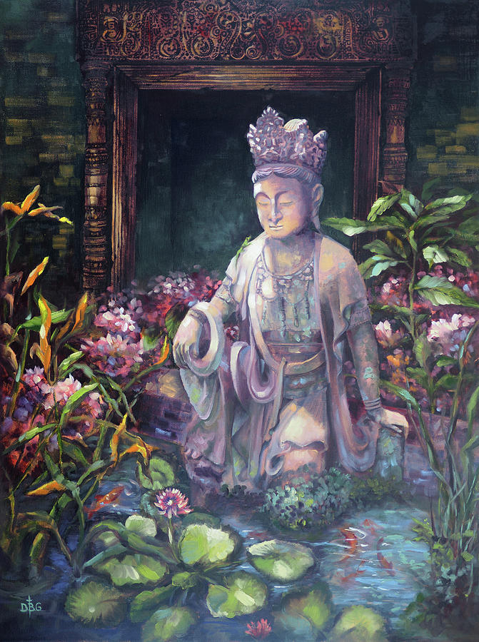 Budda Painting - Budda Statue and Pond by David Bader