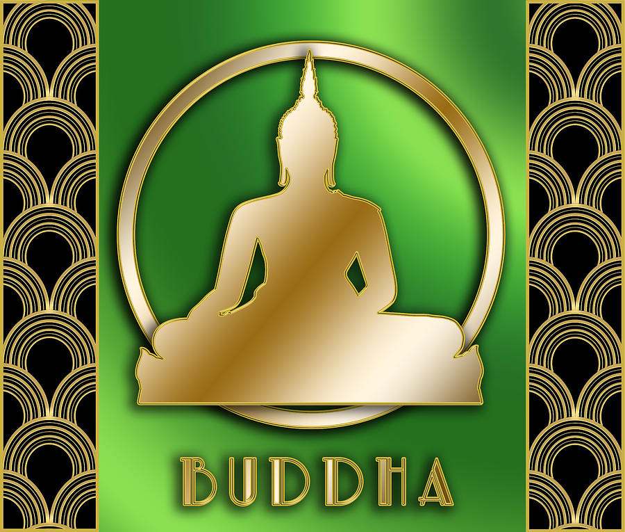 Buddha Digital Art - Buddha and Circle - Green by Chuck Staley