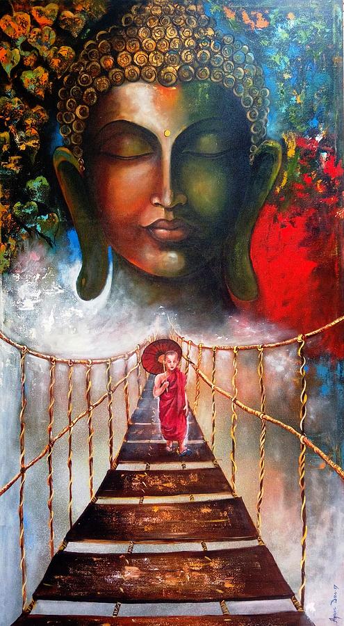 Buddha and monk child Painting by Arjun Das - Fine Art America