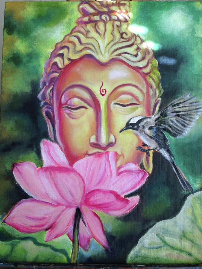 Buddha and the Bird 3 Painting by Sayanti Chaudhuri - Pixels