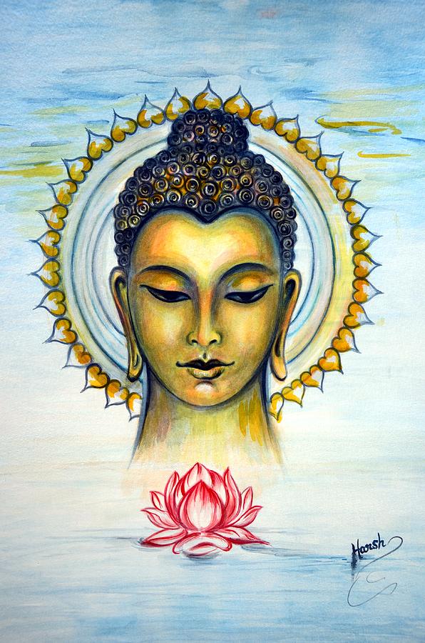 Buddha Painting - Buddha Bliss Where Ocean meets the Sky by Harsh Malik