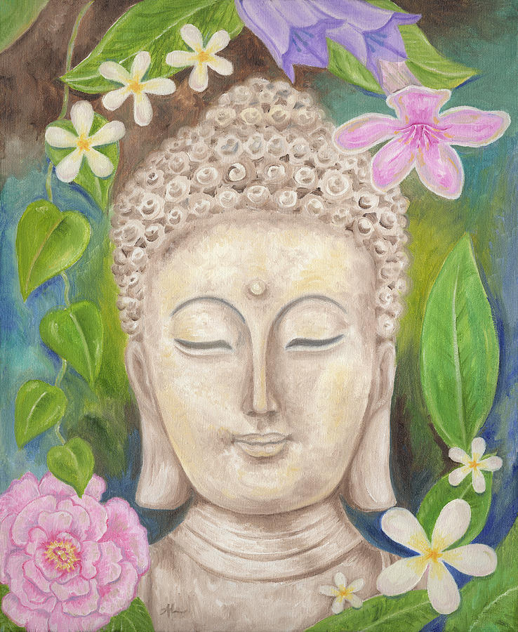 Buddha Painting - Buddha Flower Face by Annamarie Lombardo