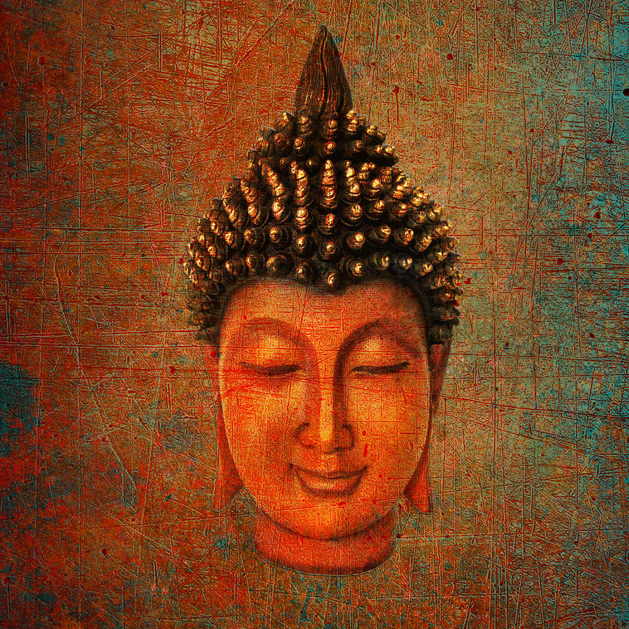Buddha Head on Distressed Background Hard Light Digital Art by Fred Bertheas