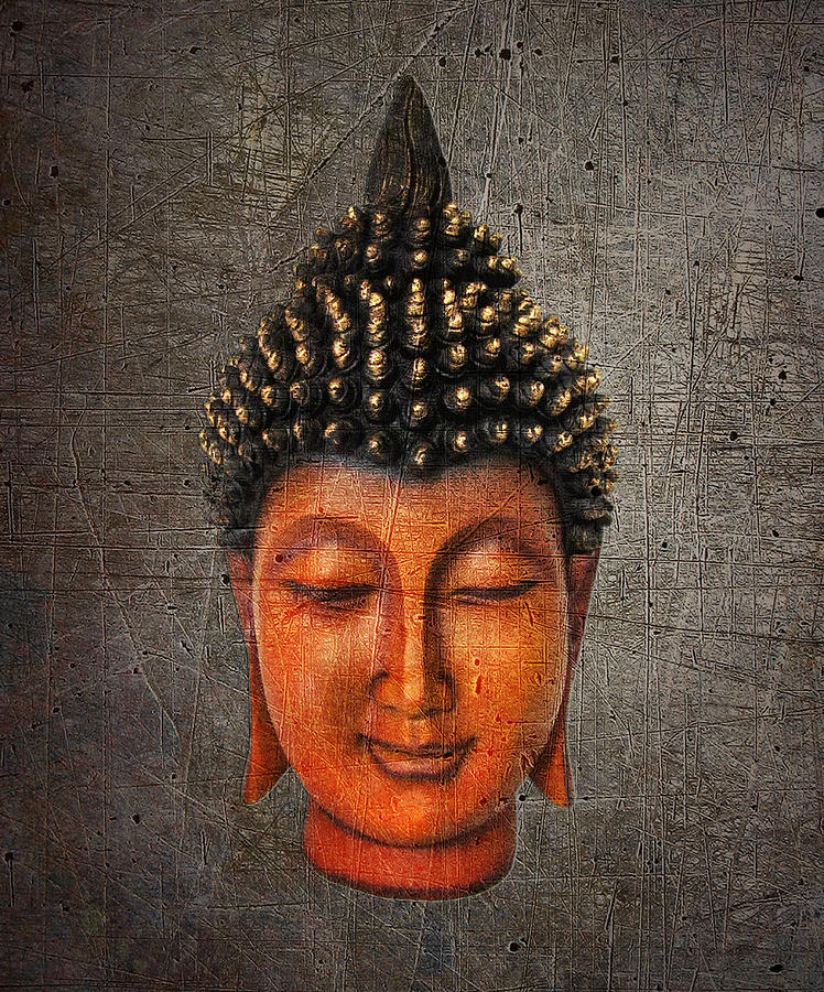 Buddha Head on Distressed Background Hard Light II Digital Art by Fred Bertheas