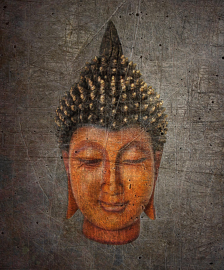 Buddha Head on Distressed Background Overlay Digital Art by Fred Bertheas