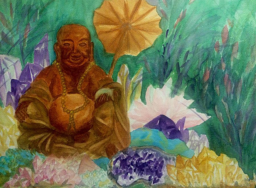 Buddha In The Crystal Garden Painting by Ellen Levinson