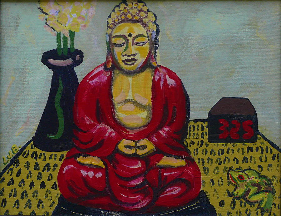 Buddha Painting - Buddha Lamp with Clock by Linda J Bean