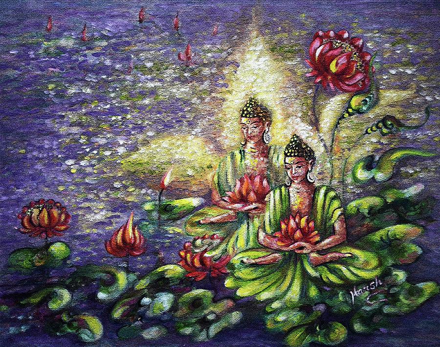 Buddha Lotus Painting by Harsh Malik