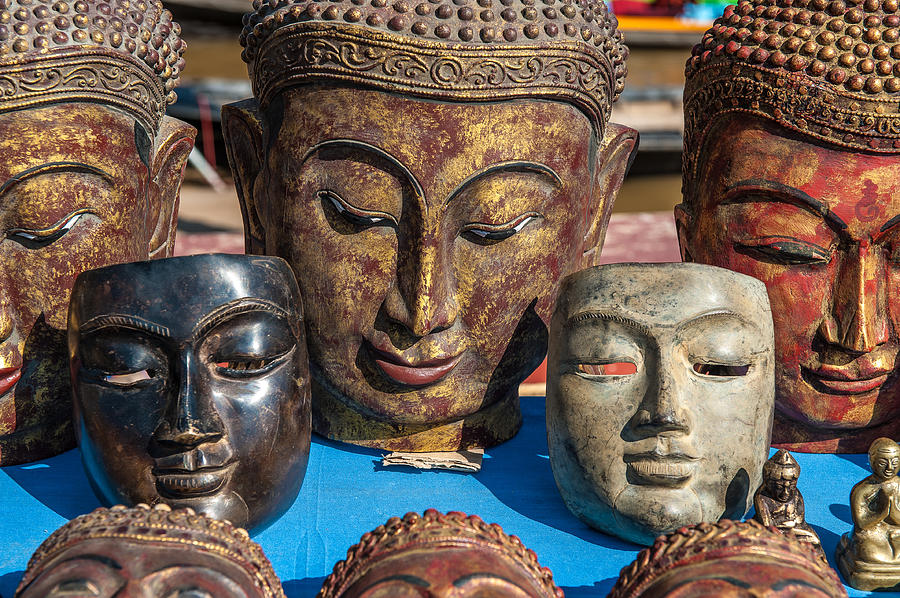 Buddha Masks Hadicrafts Photograph by Judith Barath