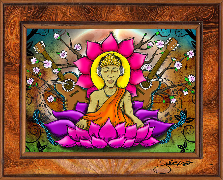 Buddha Drawing - Buddha Music by Julie Oakes